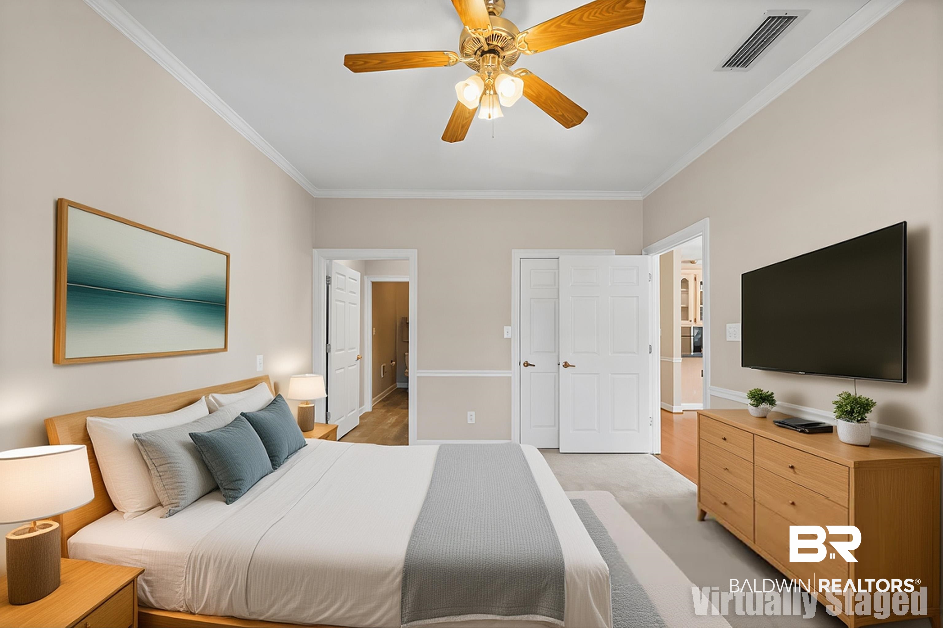 27 Cottage Drive Fairhope, AL 36532 - Photo 16 of 33 Virtually staged Bedroom featuring crown molding and ceiling fan