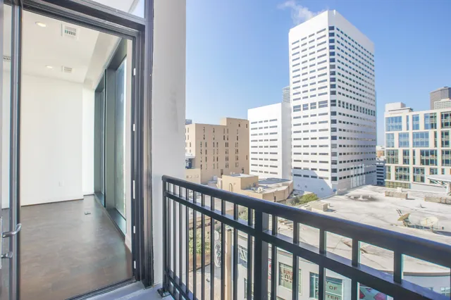 a view of a balcony from a window