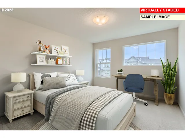 a bedroom with a bed and furniture