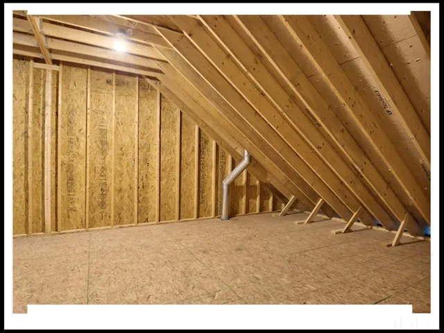 a view of an empty room with wooden walls