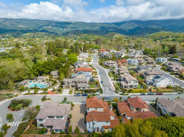 an aerial view of residential houses with outdoor space