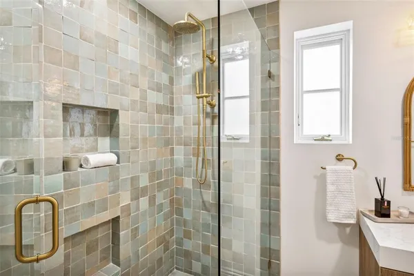 a bathroom with a shower