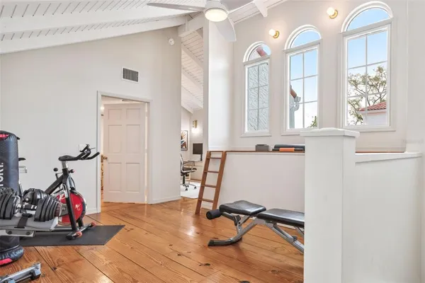a view of a room with gym equipment