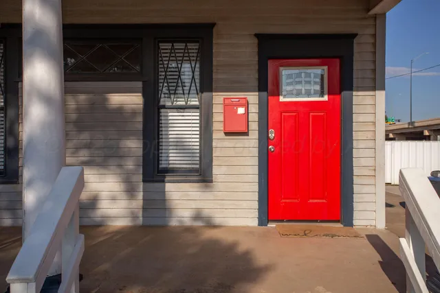 a view of a red door of the house
