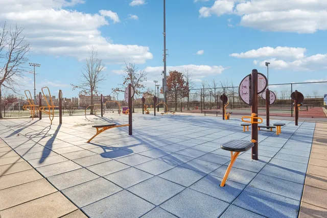 a view of a terrace with trees