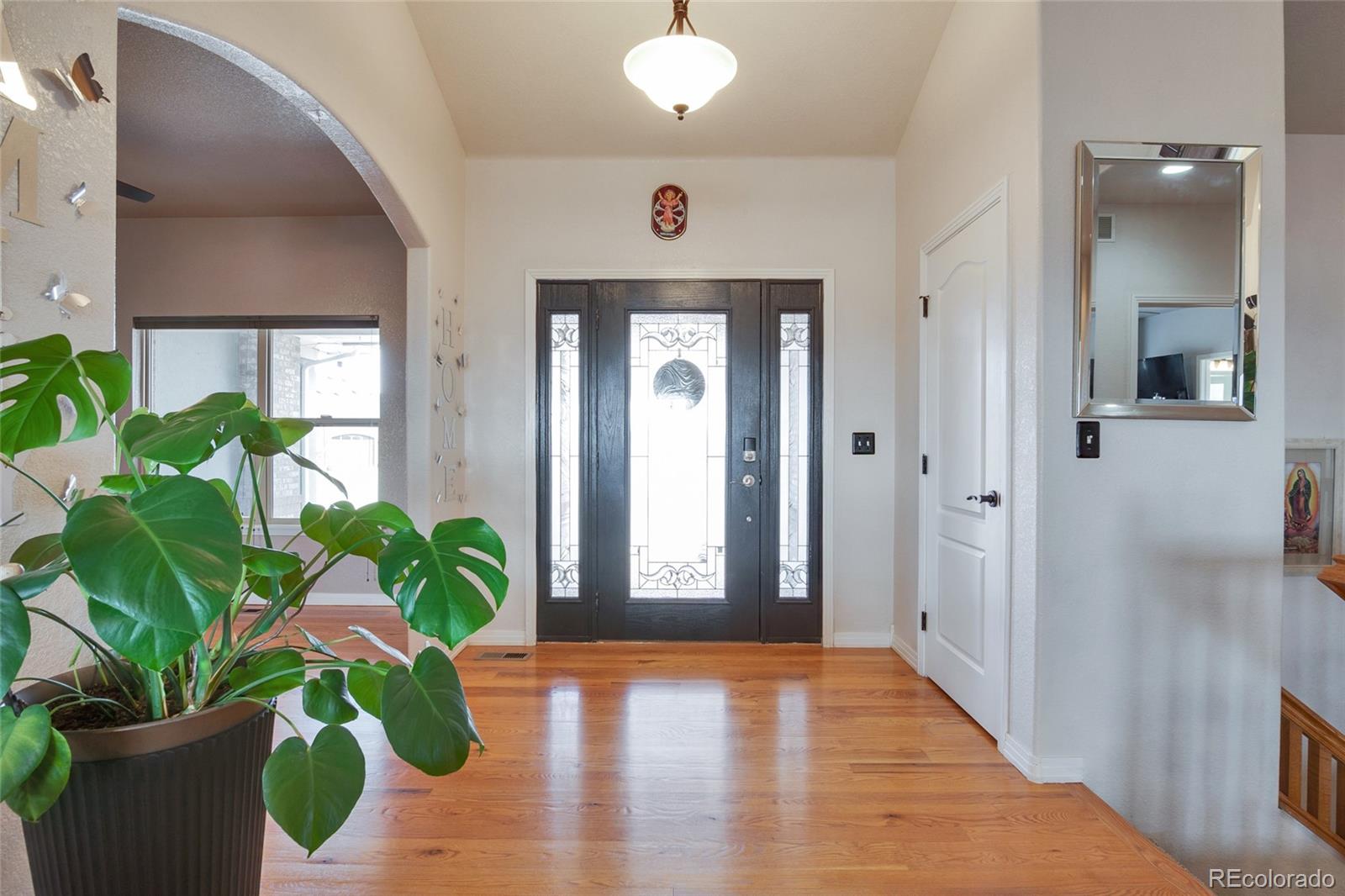271 Corvette Circle Fort Lupton, CO 80621 - Photo 6 of 39 a view of a hallway with wooden floor and a potted plant