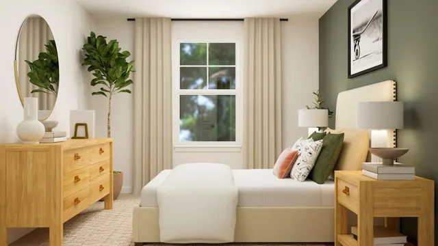 a bedroom with furniture and a window