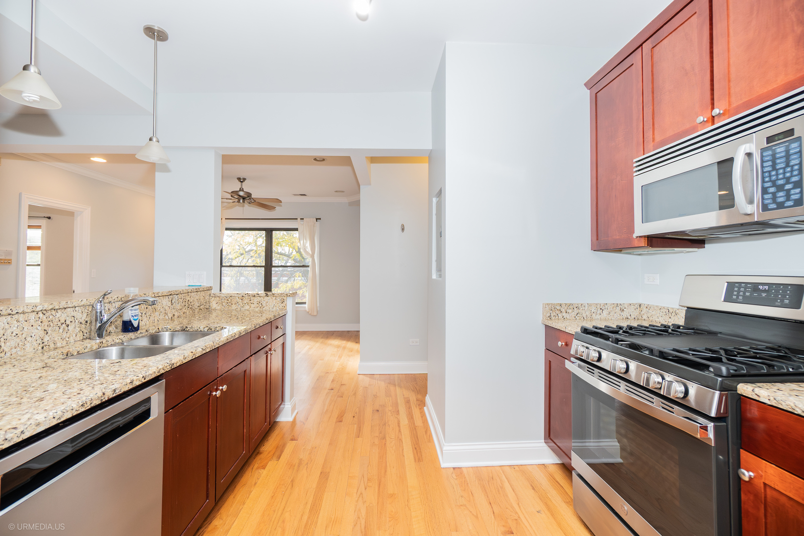 2608 West Leland Avenue, Unit 3 Chicago, IL 60625 - Photo 3 of 20 a kitchen with stainless steel appliances granite countertop a sink stove and cabinets