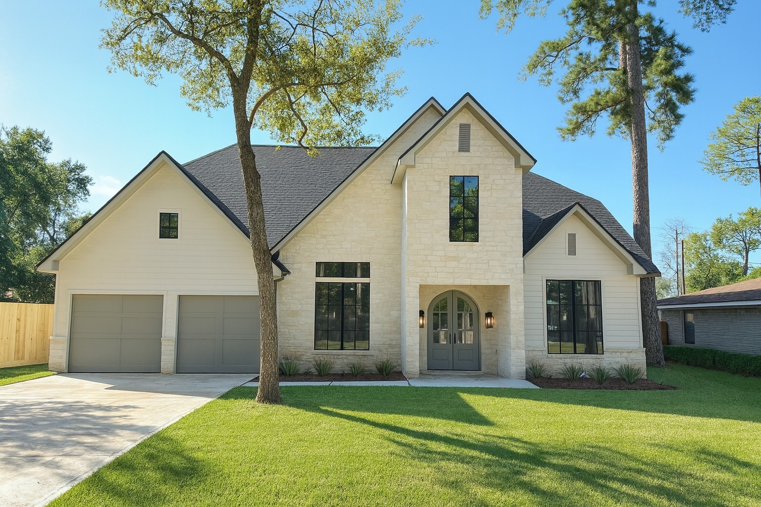 a front view of house with yard and green space