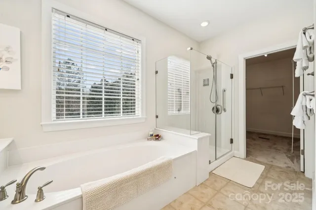 a bathroom with a bathtub and a shower