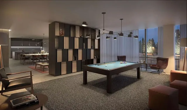 a bathroom with a shower and a mirror