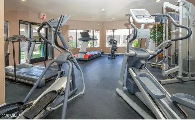 a view of a room with gym equipment