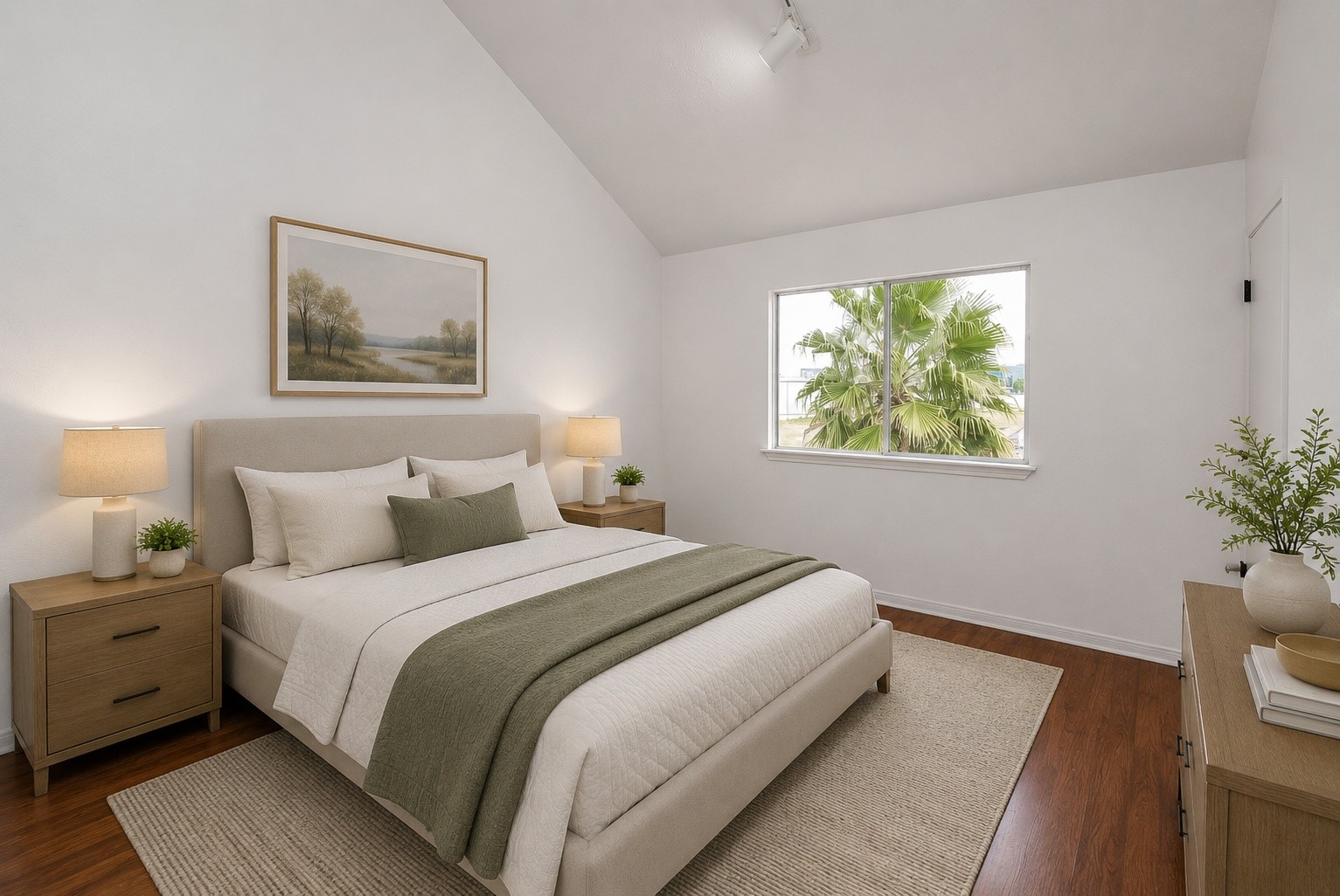 8715 Vinkins Road Houston, TX 77071 - Photo 34 of 48 This spacious secondary bedroom offers soaring ceilings, beautiful wood-look flooring, and abundant natural light, creating a comfortable retreat for family or guests. Room has been virtually staged to illustrate its potential.