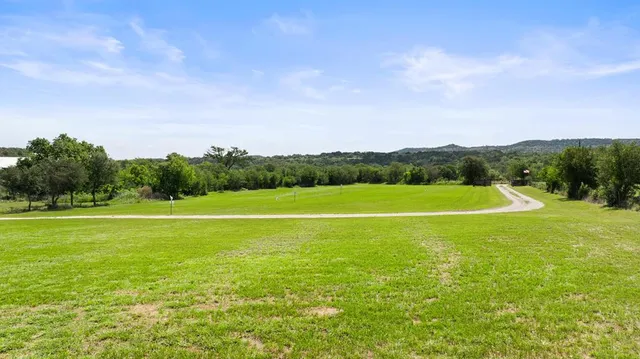 a view of a big yard with a large trees