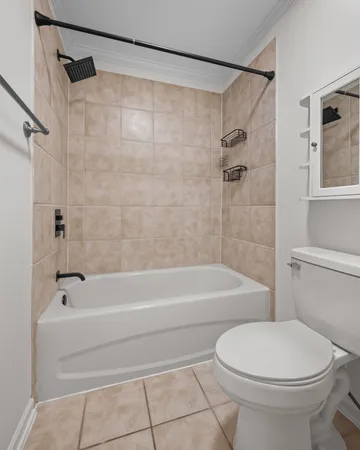 a bathroom with a toilet and a bath tub