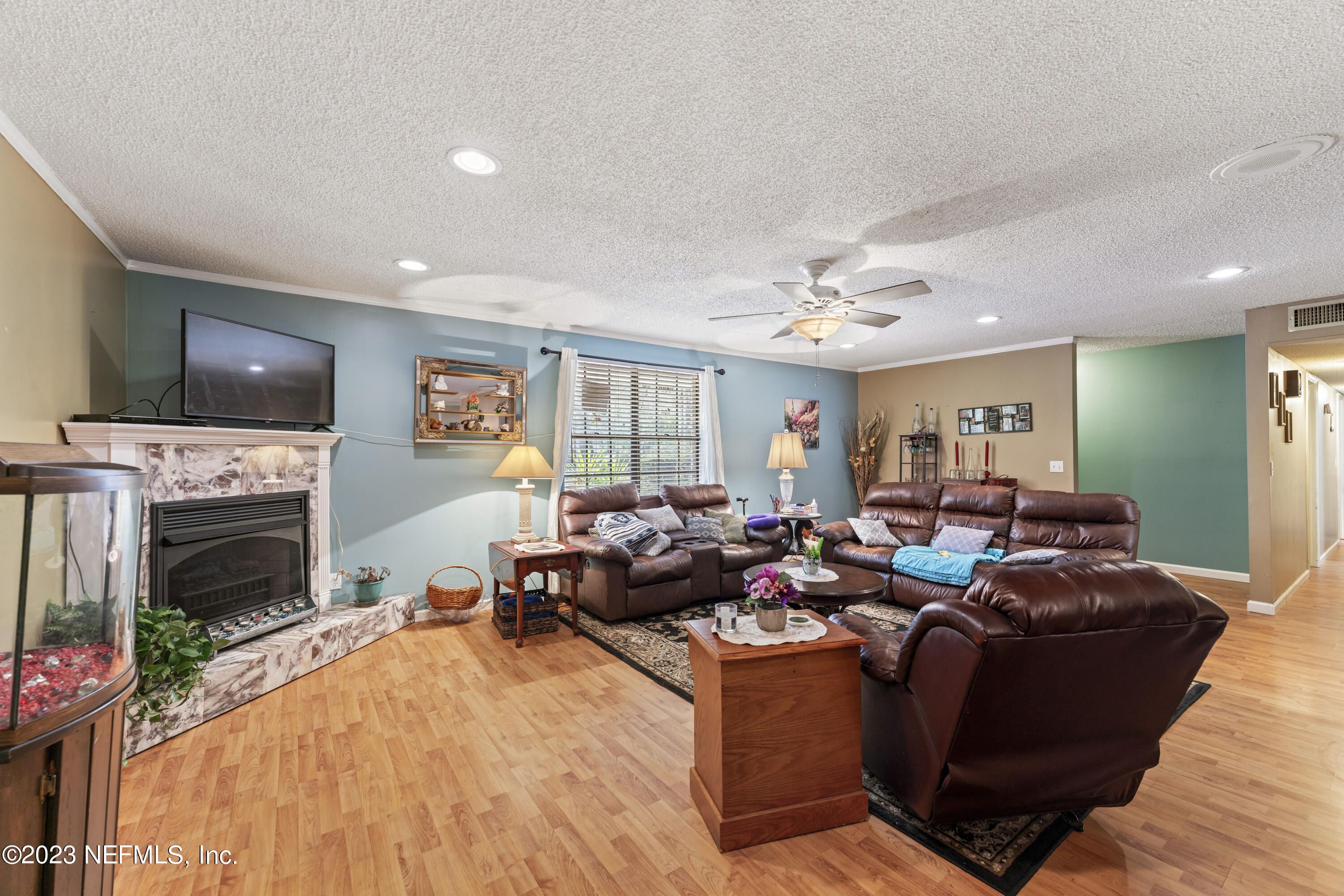 7349 Oakridge Loop Glen St. Mary, FL 32040 - Photo 14 of 56 a living room with fireplace furniture and a flat screen tv
