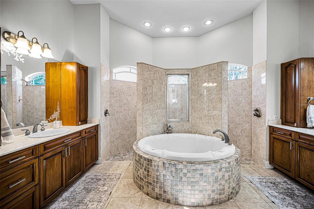 10709 Watula Court New Port Richey, FL 34655 - Photo 48 of 99 a bathroom with a tub a sink and mirror