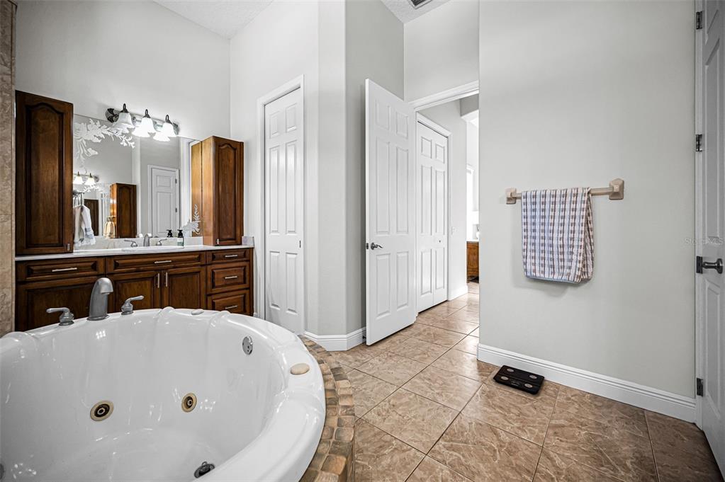 10709 Watula Court New Port Richey, FL 34655 - Photo 52 of 99 a bathroom with a tub a sink and a mirror