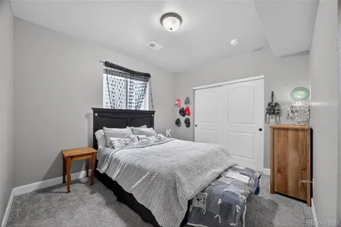 a bed room with a bed and a closet