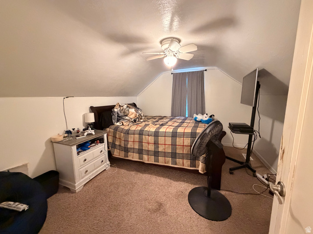 110 South 200 East Springville, UT 84663 - Photo 11 of 23 Bedroom with lofted ceiling, carpet flooring, and ceiling fan