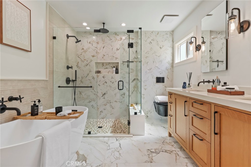 2316 La Linda Place Newport Beach, CA 92660 - Photo 10 of 31 a bathroom with a double vanity sink mirror and shower