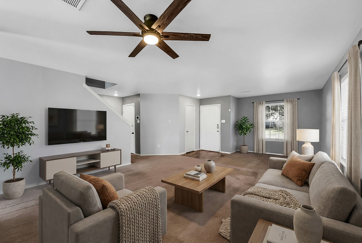 20011 Spring Wreath Lane Cypress, TX 77433 - Photo 6 of 39 The living room is virtually staged in neutral colors and accents to show potential.