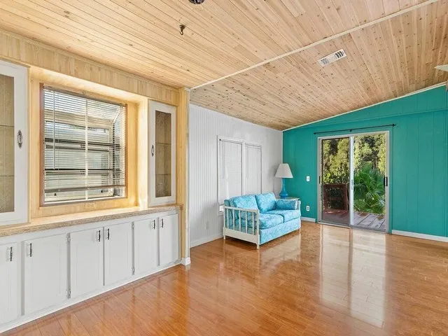 a living room with a large window