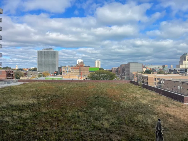 a view of a field with sitting space