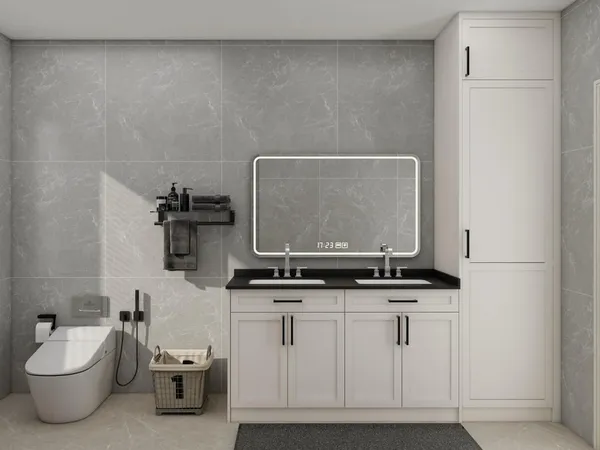 a bathroom with a sink a toilet and mirror