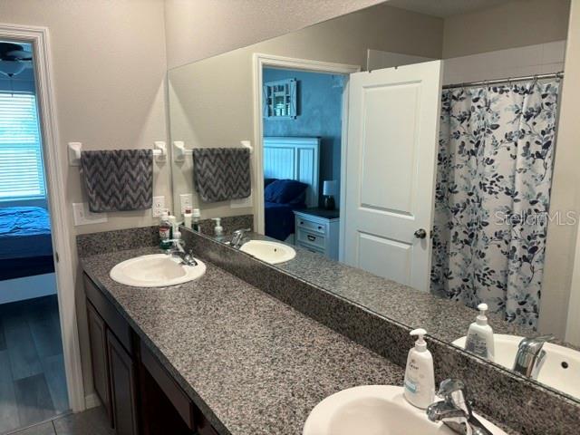 9616 Lemon Drop Loop Sun City Center, FL 33573 - Photo 32 of 48 a bathroom with a granite countertop sink and a mirror