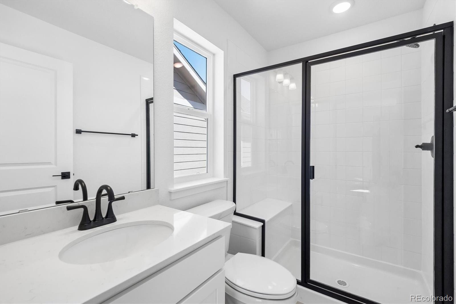 2536 West Bitterroot Place Highlands Ranch, CO 80129 - Photo 22 of 33 a bathroom with a sink mirror toilet and shower