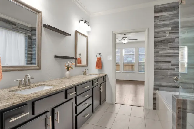 a bathroom with a bathtub