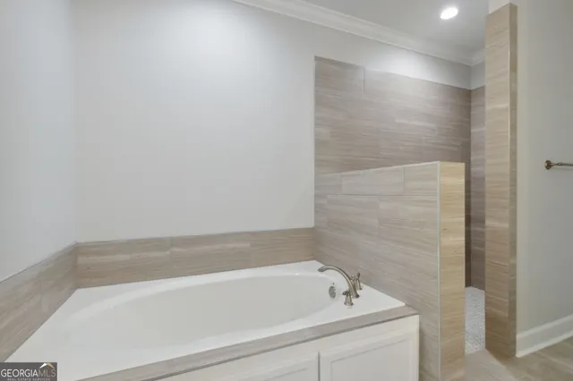 a bathroom with a bathtub