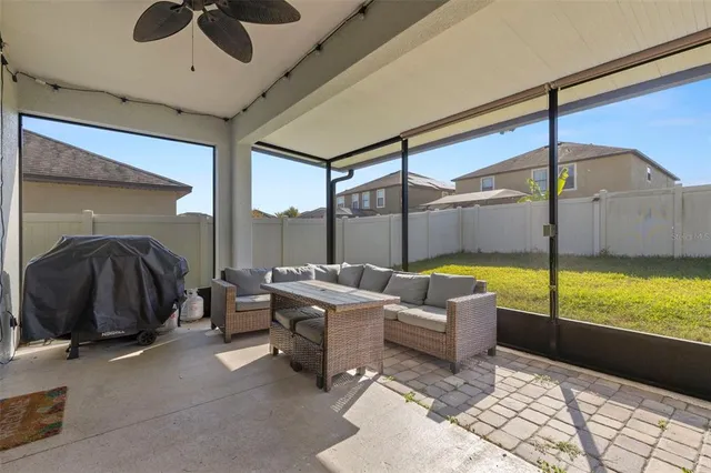 a living room with balcony