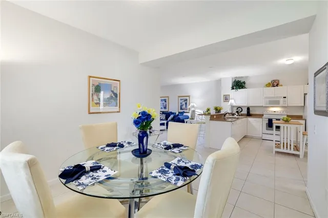 a view of a dining room and furniture