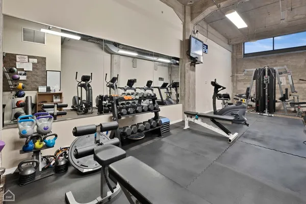 a view of a room with gym equipment