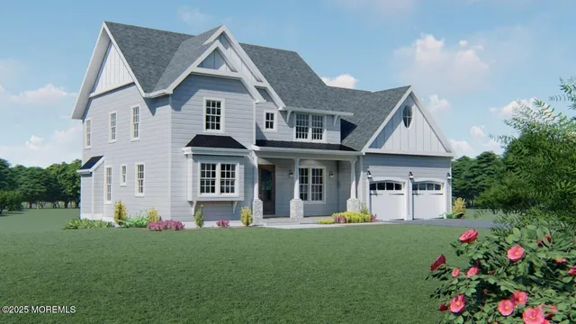 a front view of a house with a garden and plants