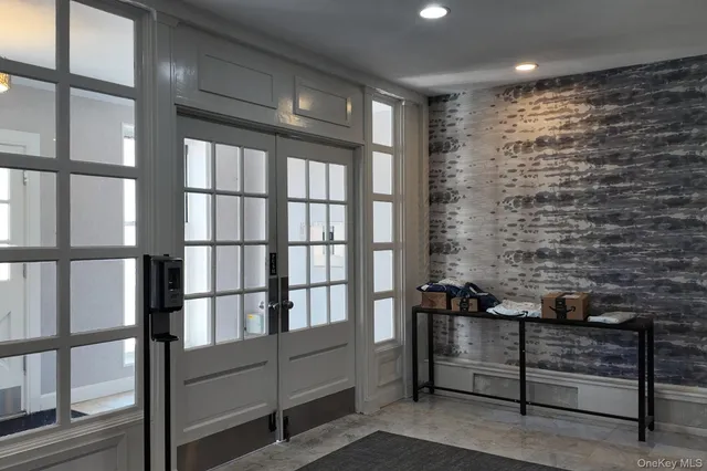 a view of a building with a garden