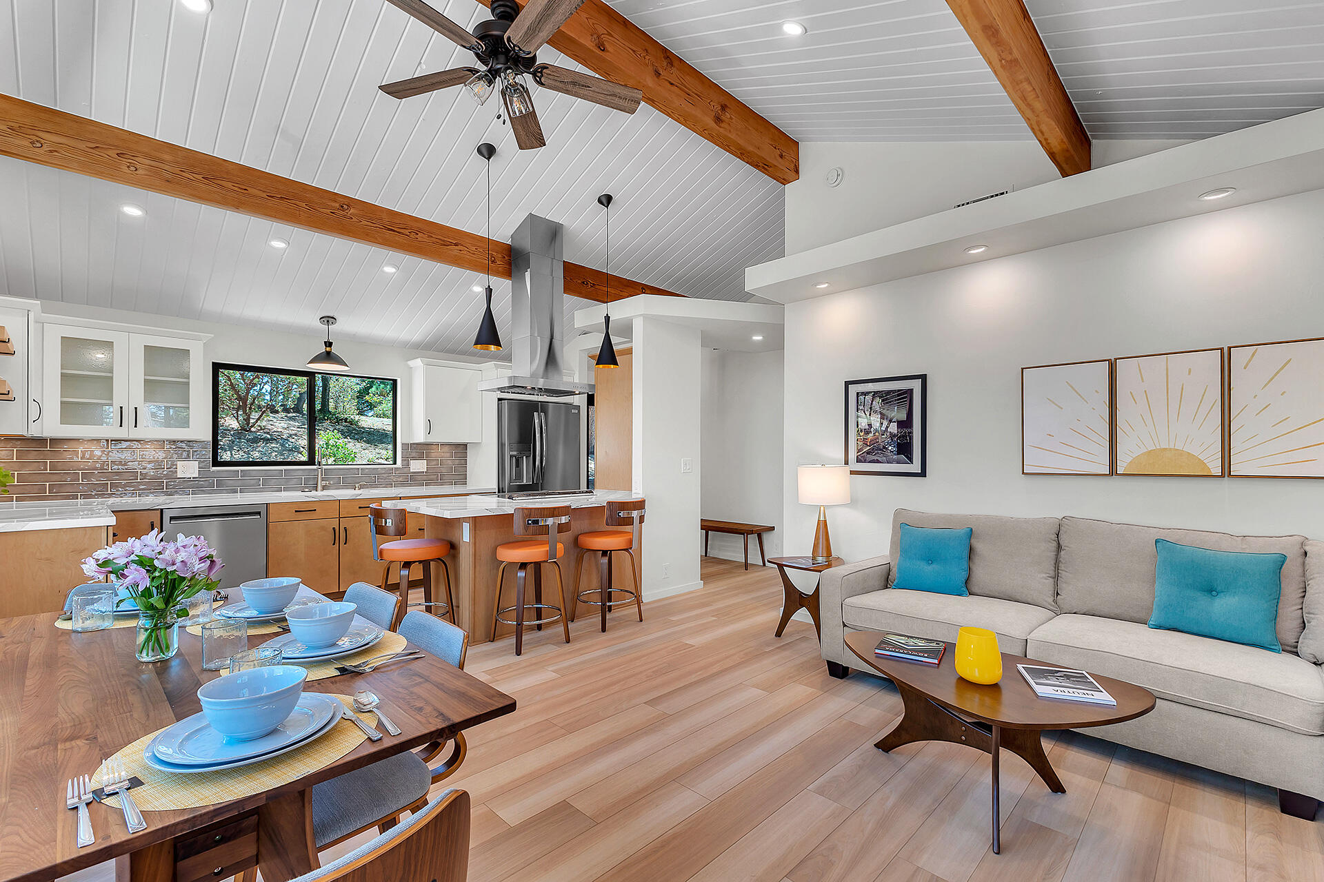 52600 Double View Drive Idyllwild, CA 92549 - Photo 26 of 75 a living room with furniture kitchen view and a wooden floor