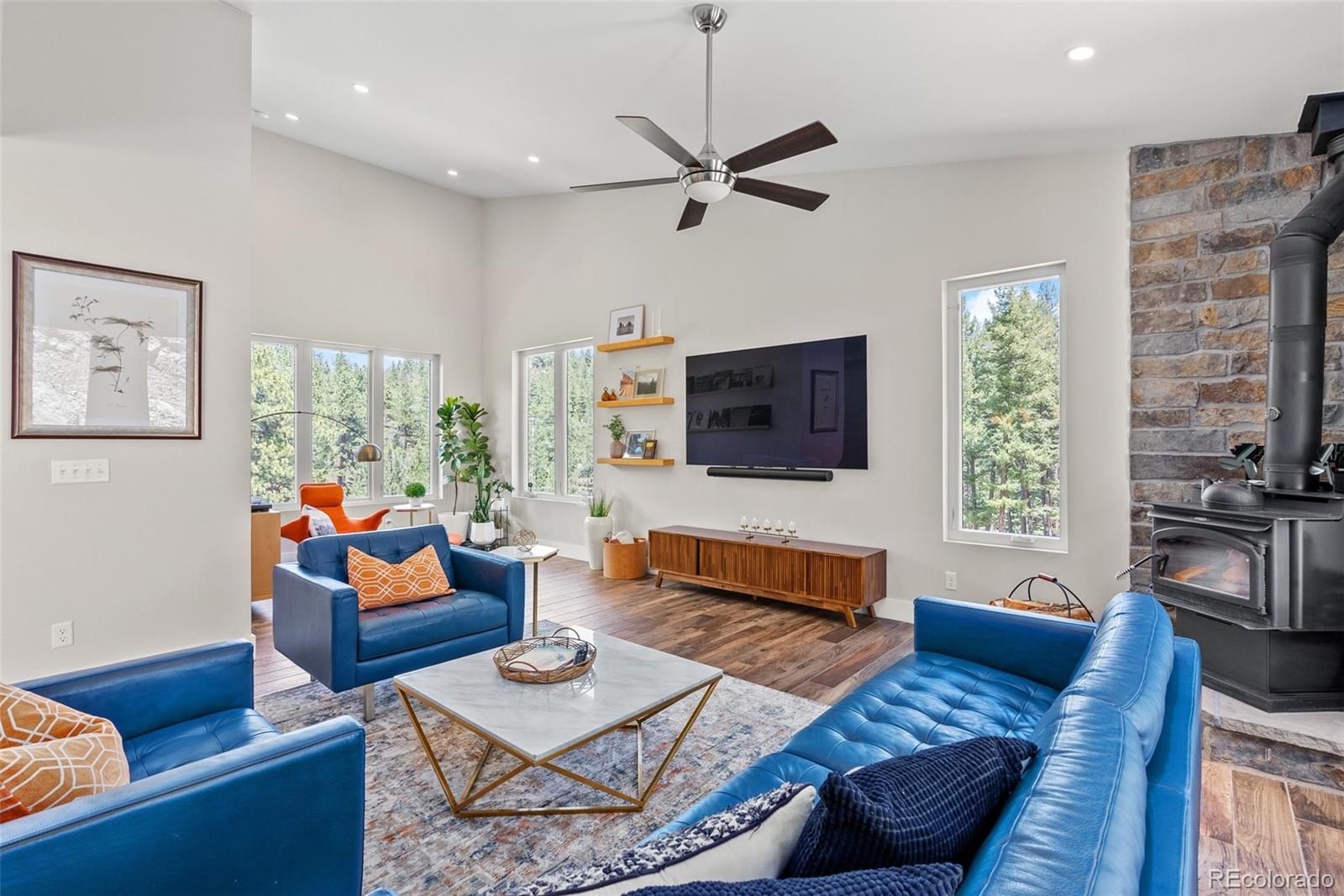 9218 South Turkey Creek Road Morrison, CO 80465 - Photo 11 of 44 a living room with furniture and a flat screen tv
