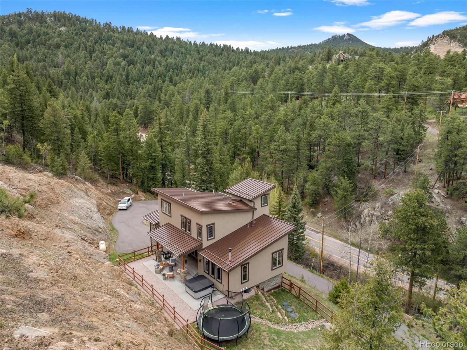 9218 South Turkey Creek Road Morrison, CO 80465 - Photo 39 of 44 an aerial view of a house with a yard