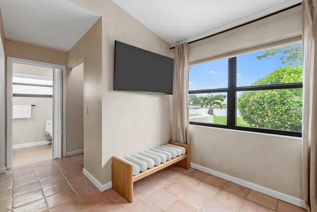 a living room with a large window