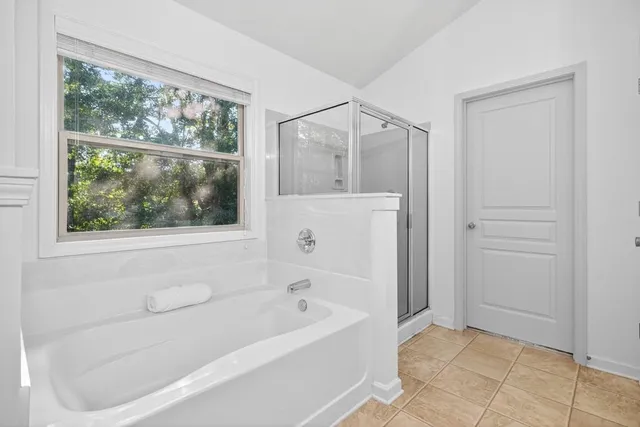 a bathroom with a bathtub and a shower