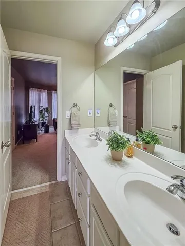 a bathroom with a sink and a large mirror