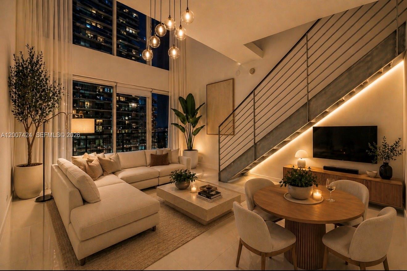 60 Southwest 13th Street, Unit 2420 Miami, FL 33130 - Photo 3 of 30 a living room with furniture and a flat screen tv