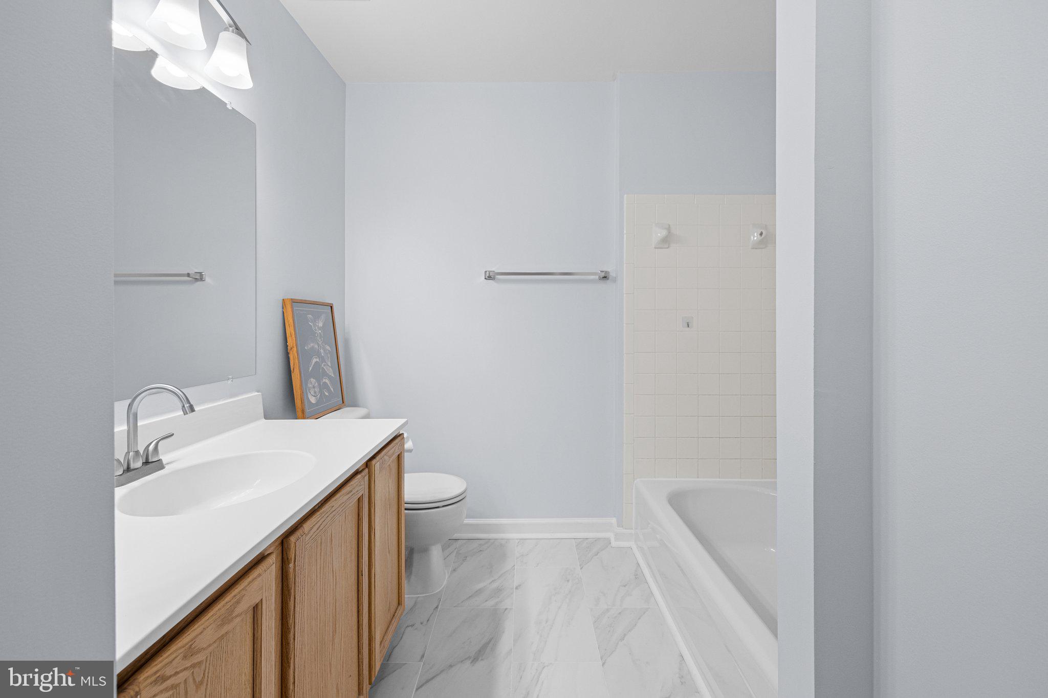 43002 Center Street Chantilly, VA 20152 - Photo 20 of 35 a bathroom with a sink a toilet and shower