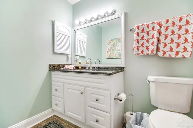 a bathroom with a sink a toilet and mirror