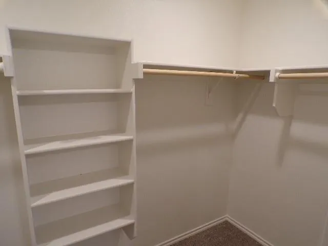a view of walk in closet with empty racks