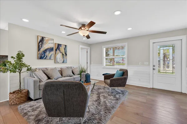 a living room with furniture