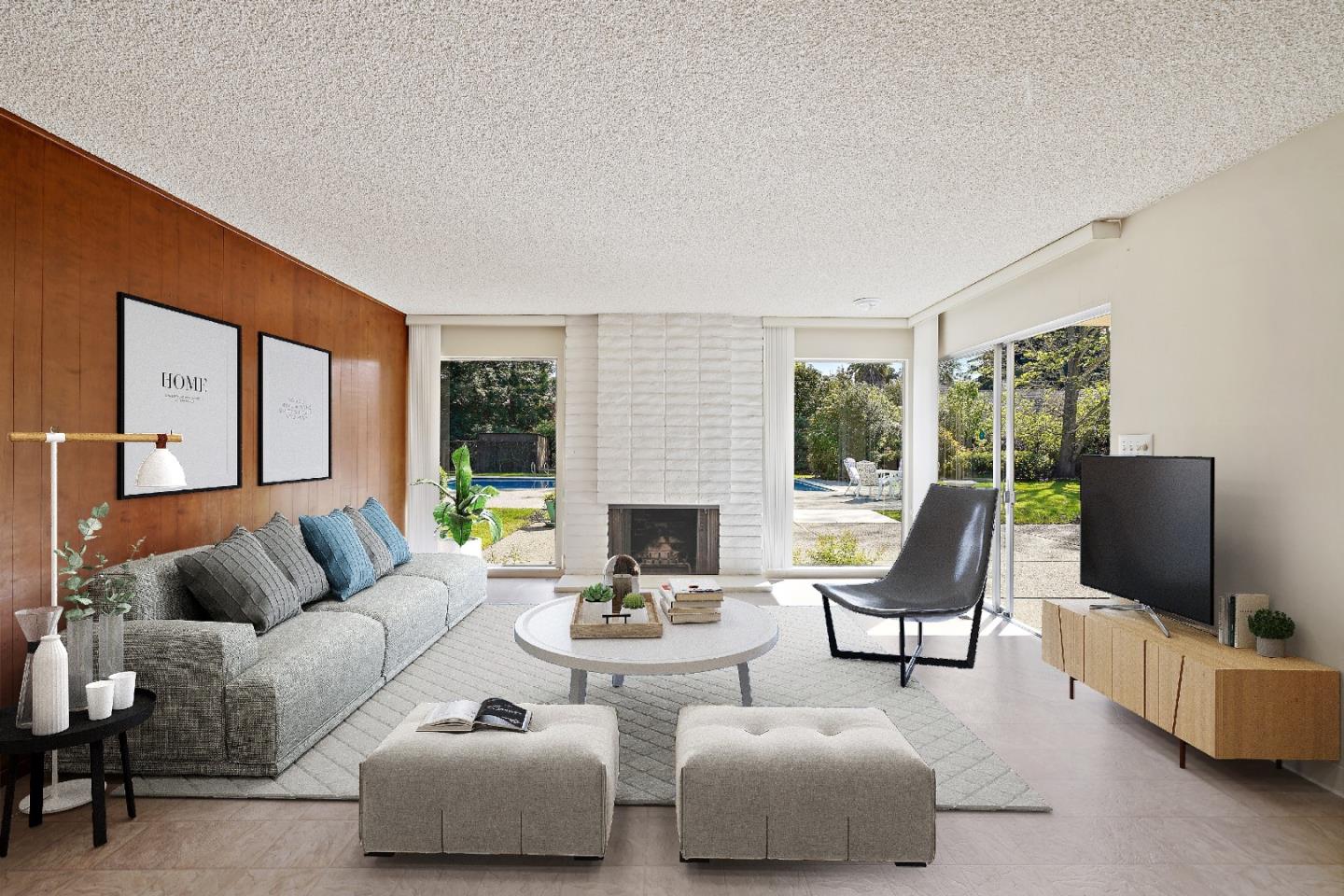 80 Gresham Lane Atherton, CA 94027 - Photo 15 of 30 a living room with furniture fireplace and a flat screen tv